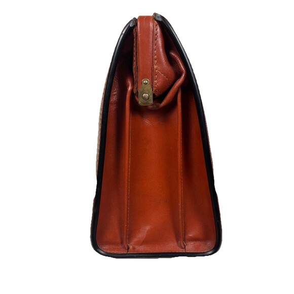 VTG Brown Leather Automatic Brass Hardware Doctor Bag Satchel Frame Gladstone - Picture 4 of 9